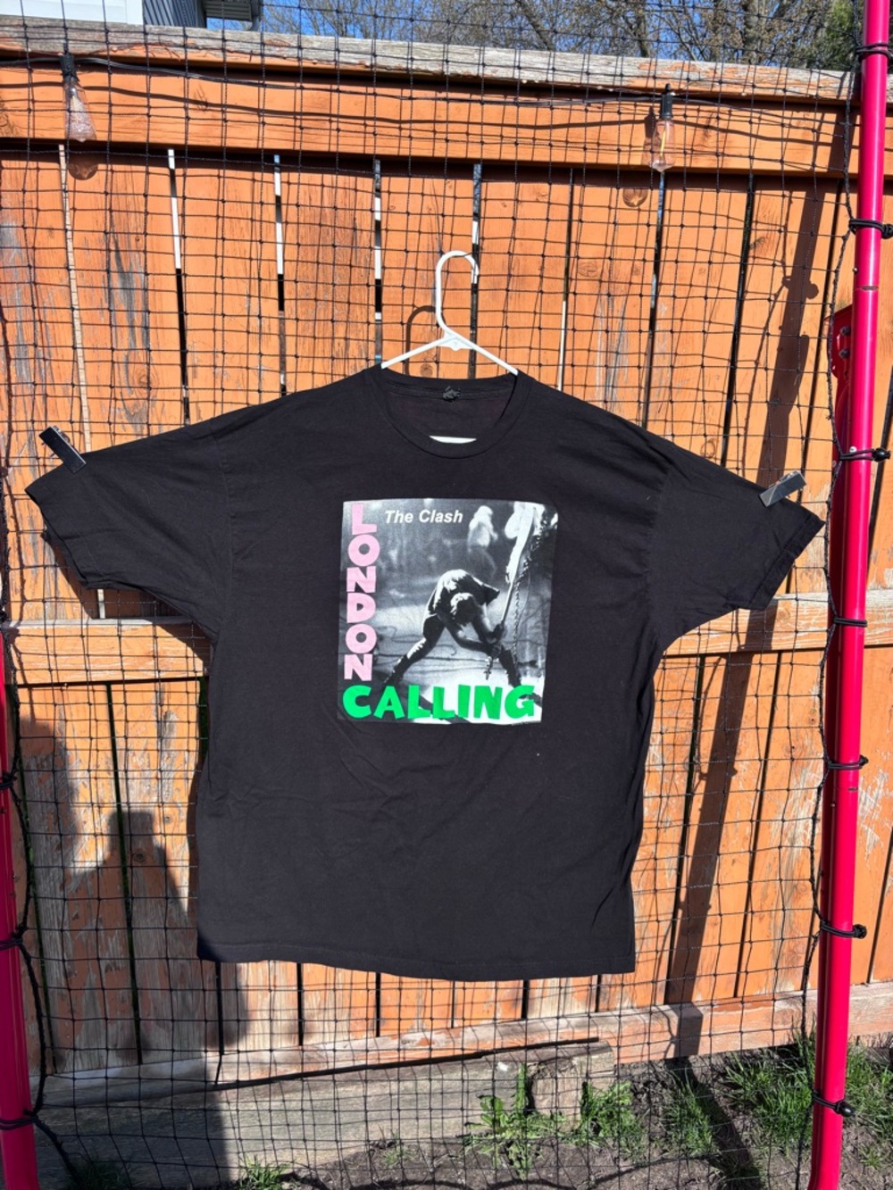 The Clash Black London Calling Graphic Tee with Pink & Green Print